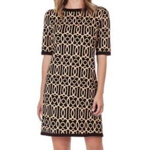 Jude Connally Black and Crème Trellis Shift Dress. Size:M